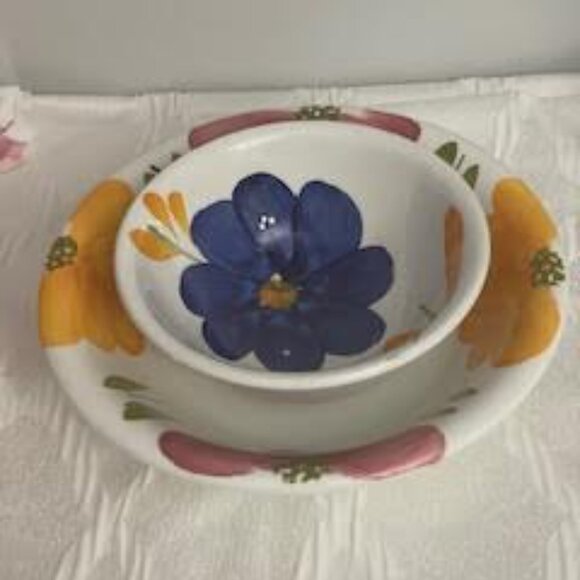 2 Vintage Bowls La Primula Floral Hand Painted Pasta/Fruit Bowls Made In Italy - Picture 4 of 8